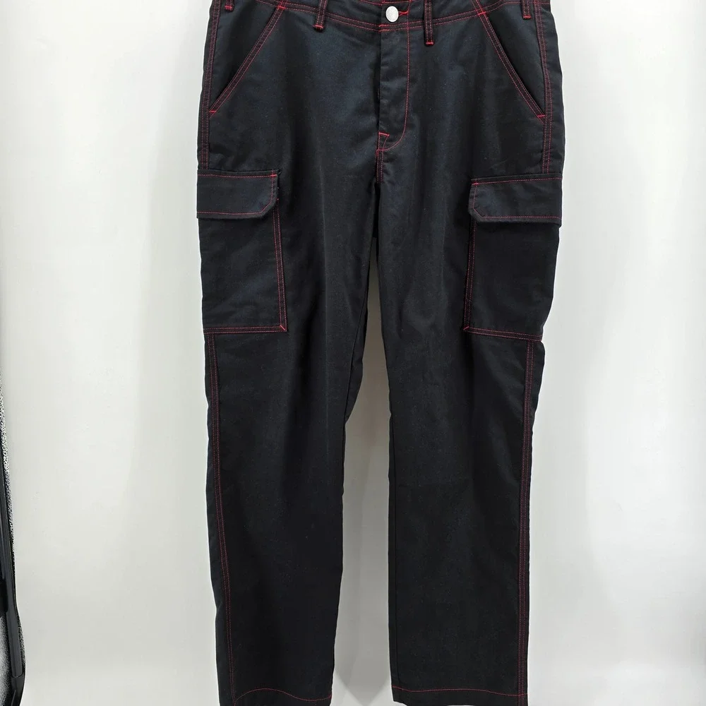 True Religion Cargo‎ Pants Mens Contrast Stitch Jet Black Red 108335 Size 34 NWT
